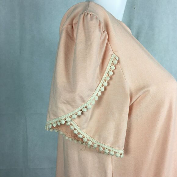 Reb in J 220 Shirt Womens Sz M Peach Flowy Short Sleeve Knit Tunic Top Lace Trim - Picture 5 of 10